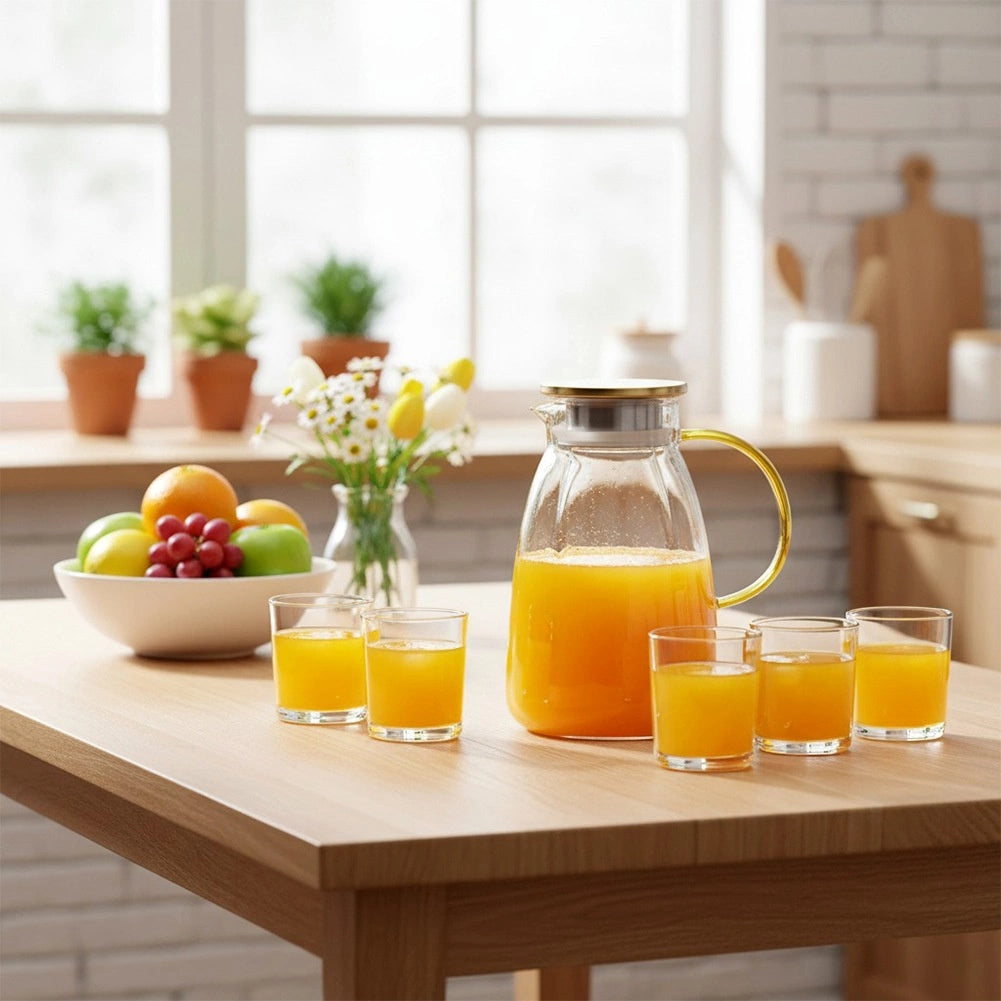 Glass Beverage Jug with Lid, 2.2L Capacity