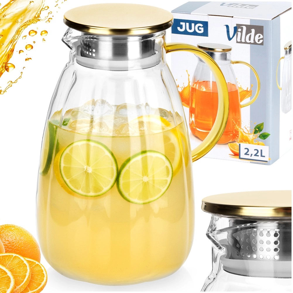 Glass Beverage Jug with Lid, 2.2L Capacity