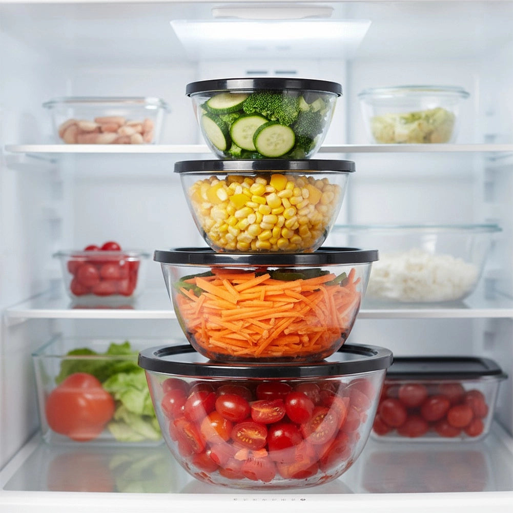 Glass Bowl Set with Lids, 4 Sizes, Nesting Storage