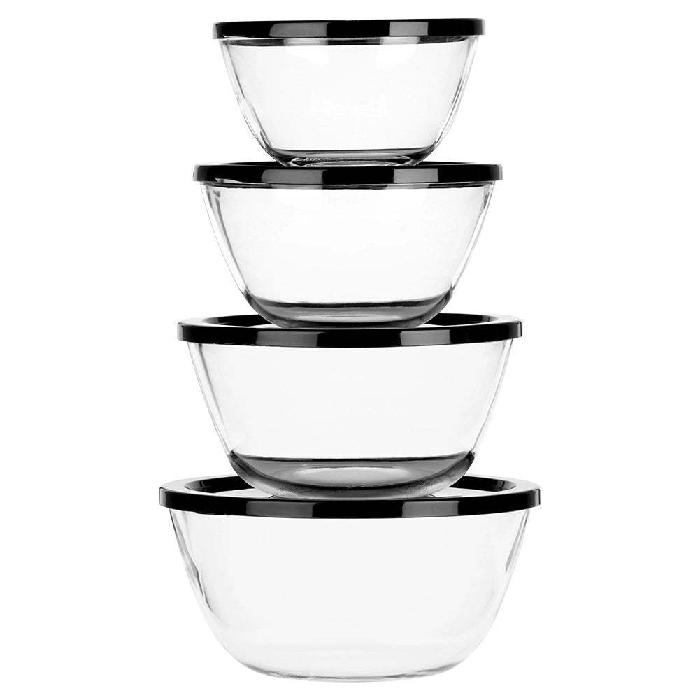Glass Bowl Set with Lids, 4 Sizes, Nesting Storage