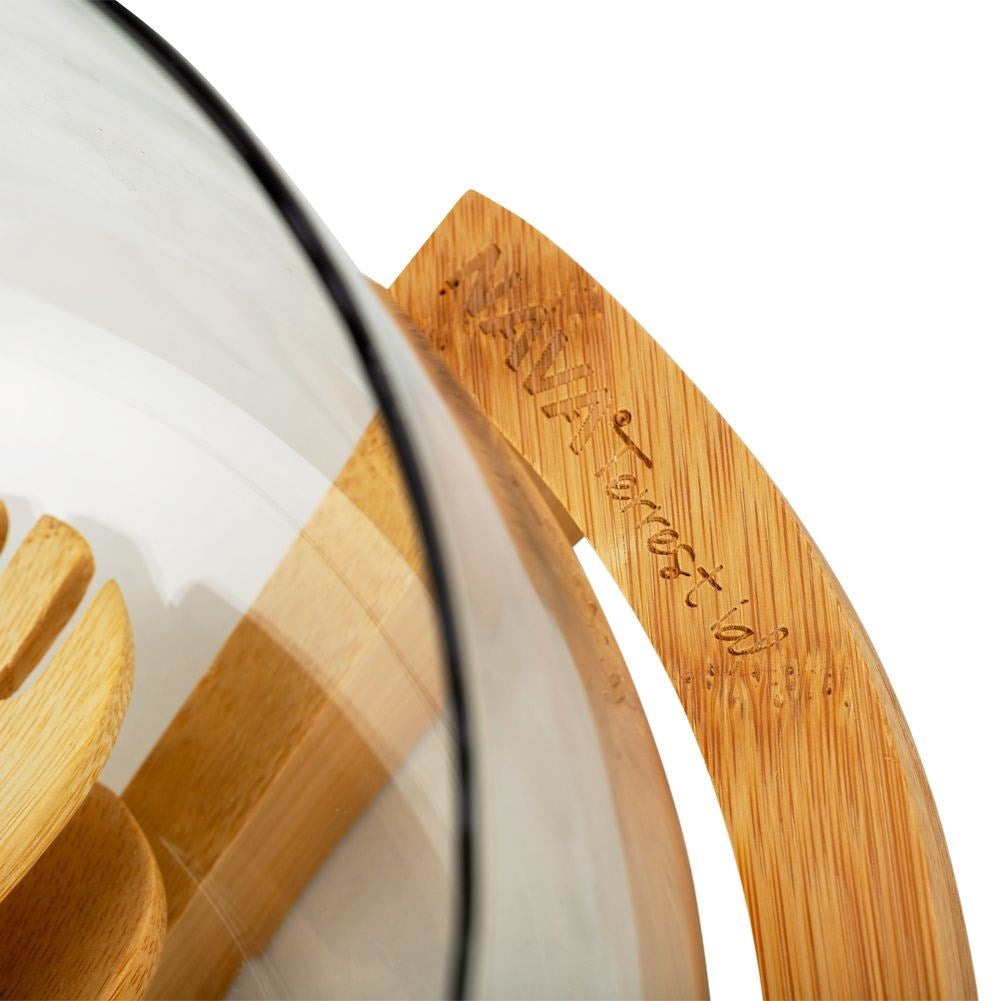 Glass Bowl with Bamboo Coaster and Serving Spoons