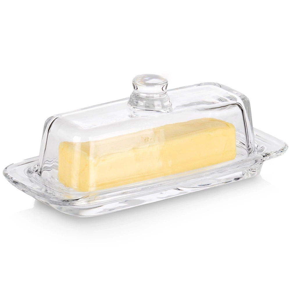 Glass Butter Dish with Lid, 20x9.5x7.5 cm