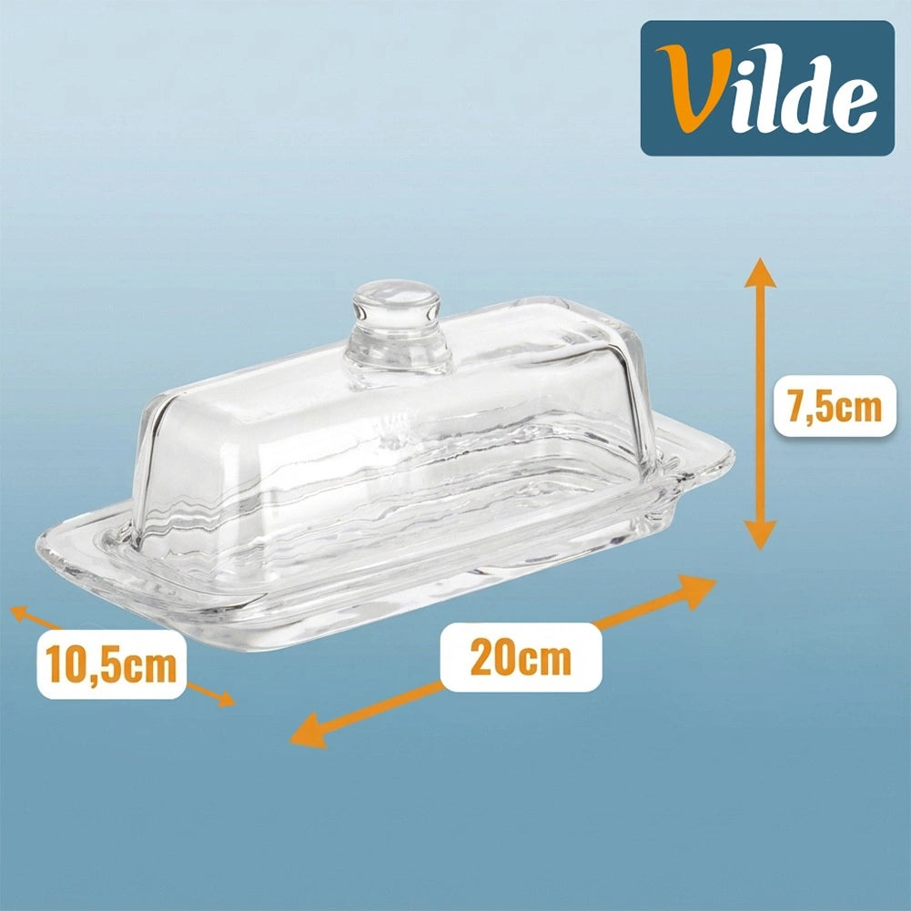 Glass Butter Dish with Lid, 20x9.5x7.5 cm