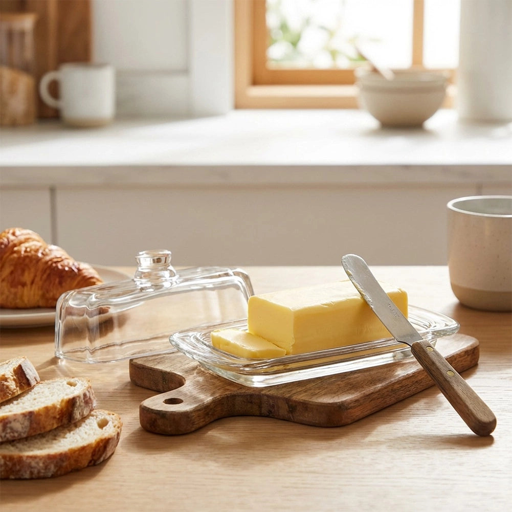 Glass Butter Dish with Lid, 20x9.5x7.5 cm