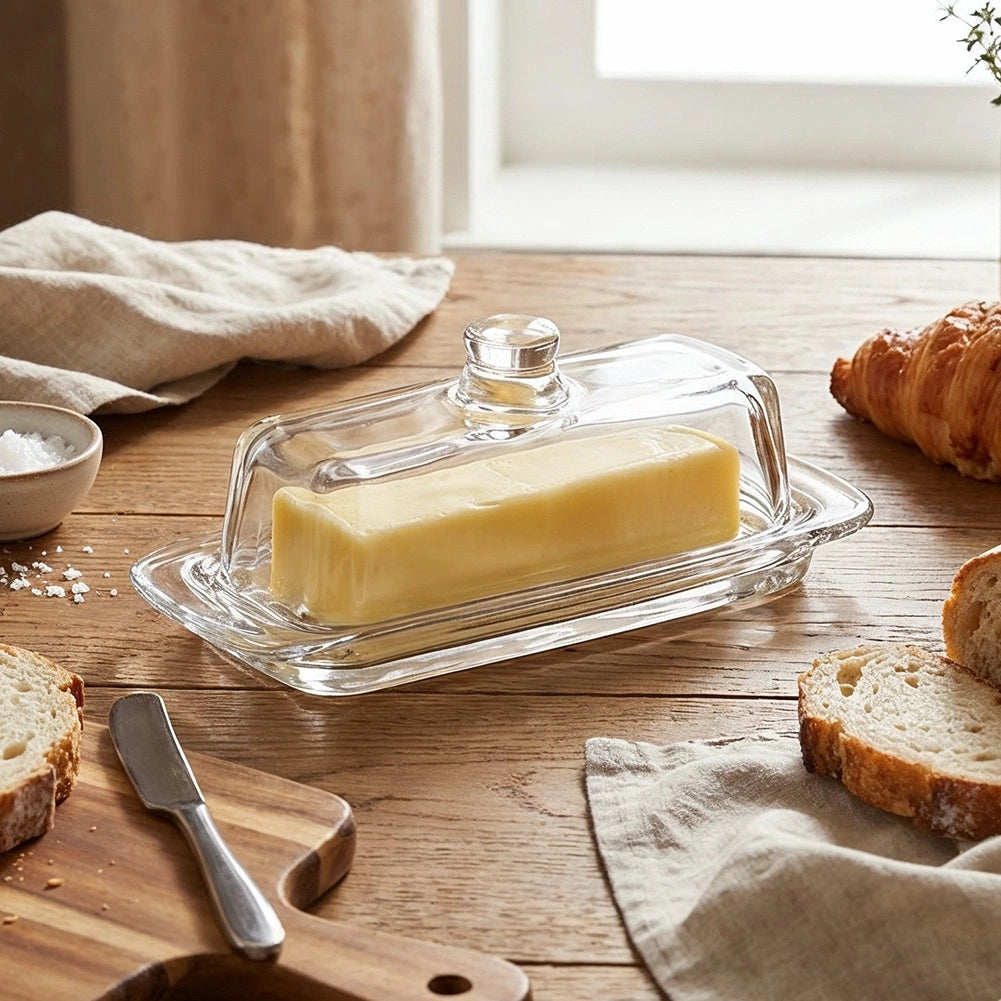 Glass Butter Dish with Lid, 20x9.5x7.5 cm
