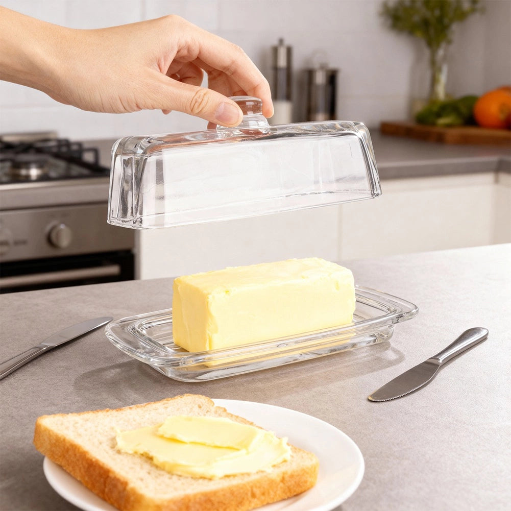 Glass Butter Dish with Lid, 20x9.5x7.5 cm