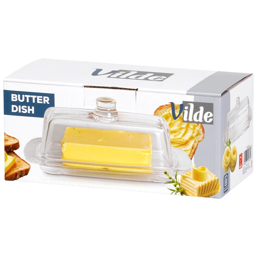Glass Butter Dish with Lid, 20x9.5x7.5 cm