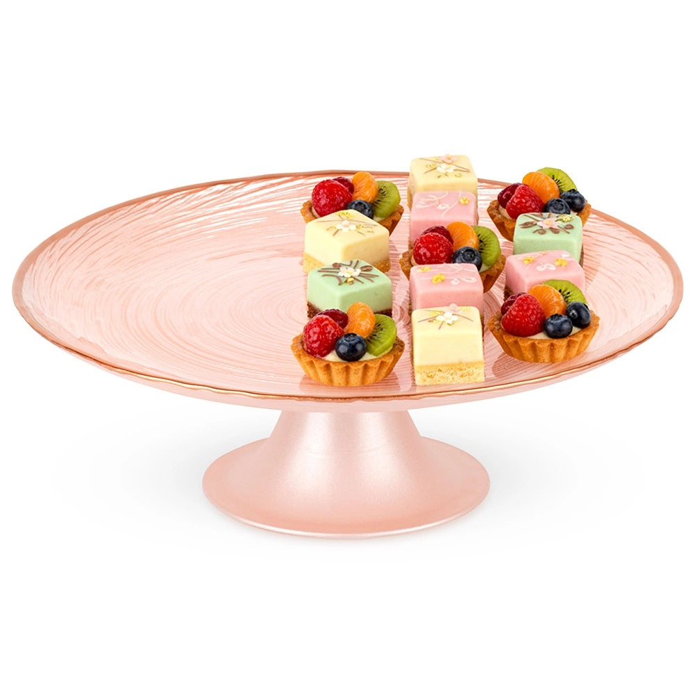 Glass Cake Stand, Pink, 21 cm, Elevated Pedestal