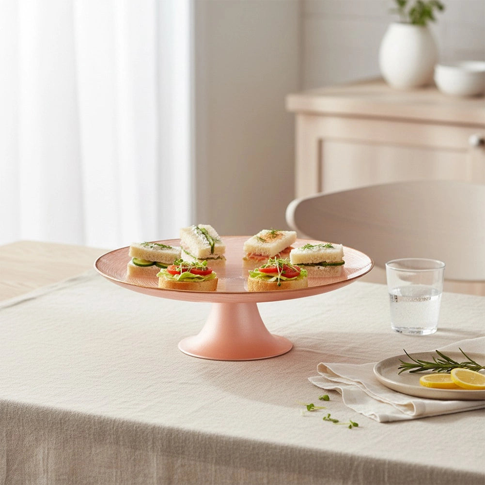 Glass Cake Stand, Pink, 21 cm, Elevated Pedestal