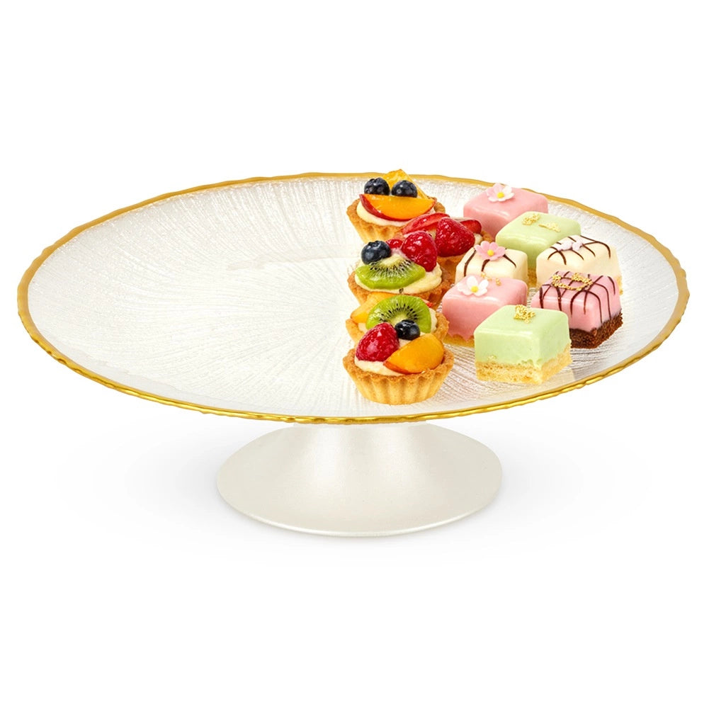 Glass Cake Stand, White Gold, 21 cm Diameter