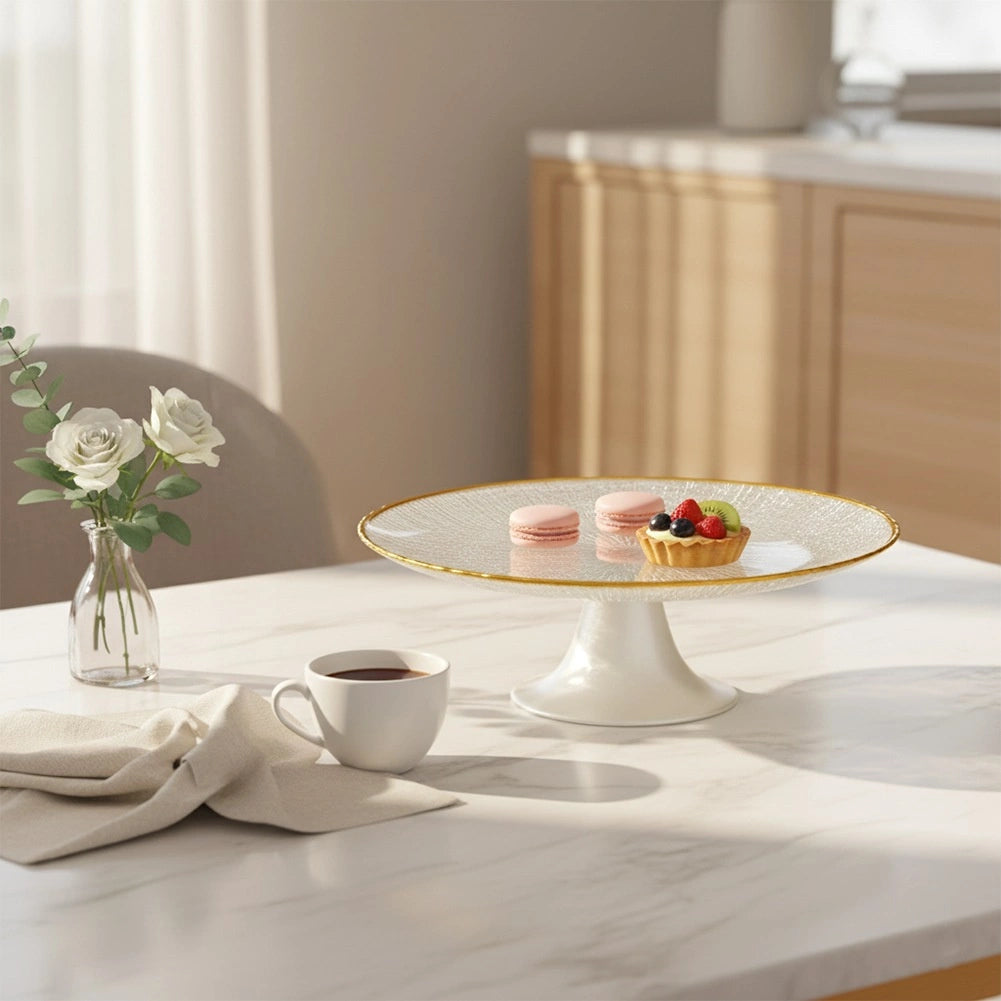 Glass Cake Stand, White Gold, 21 cm Diameter