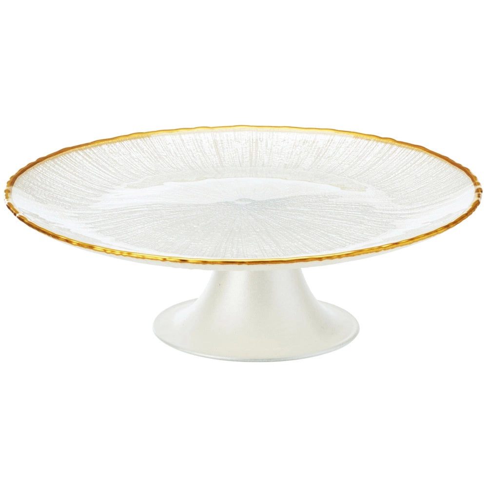 Glass Cake Stand, White Gold, 21 cm Diameter