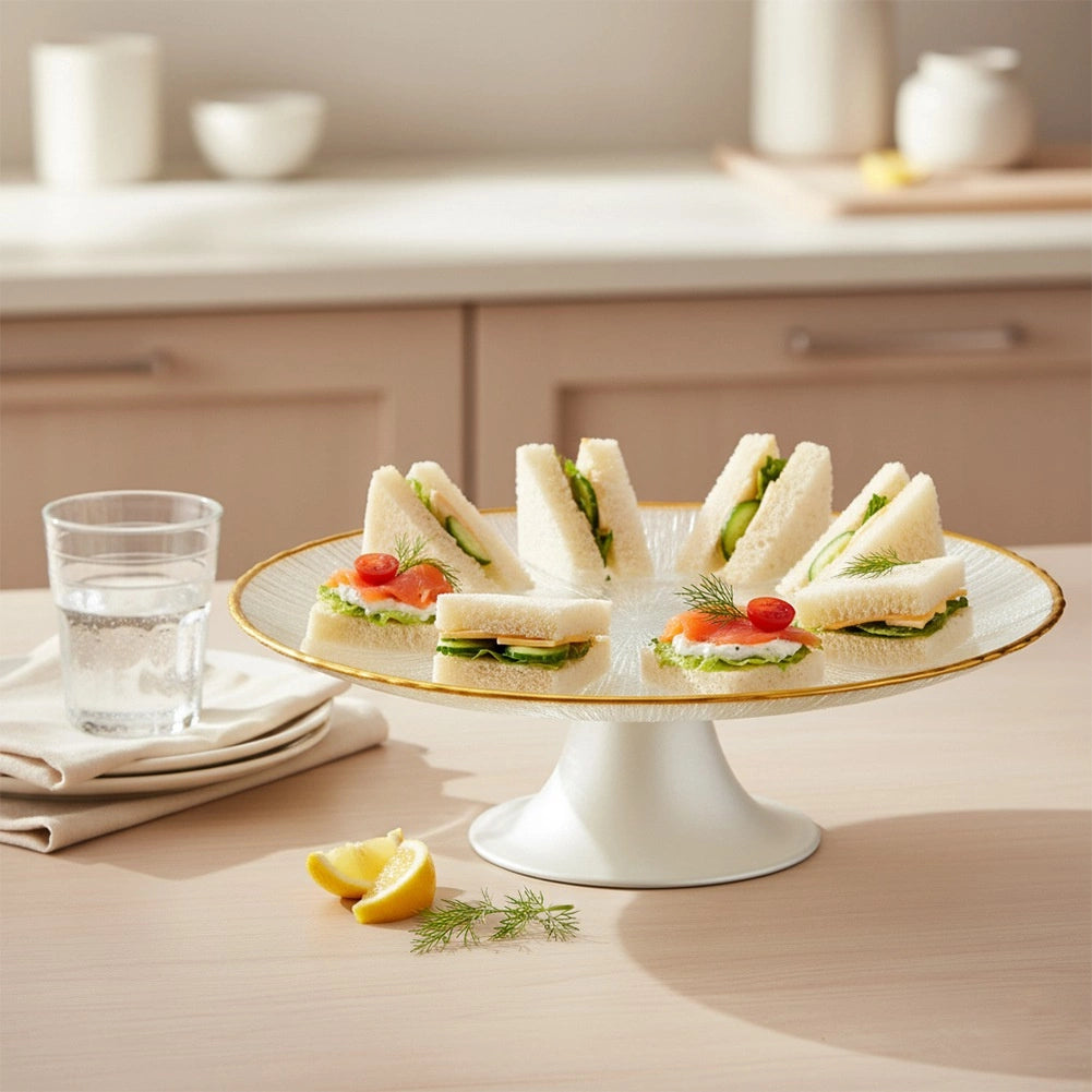 Glass Cake Stand, White Gold, 21 cm Diameter