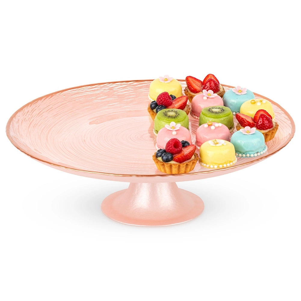 Glass Cake Stand with Pedestal, Pink, 28 cm