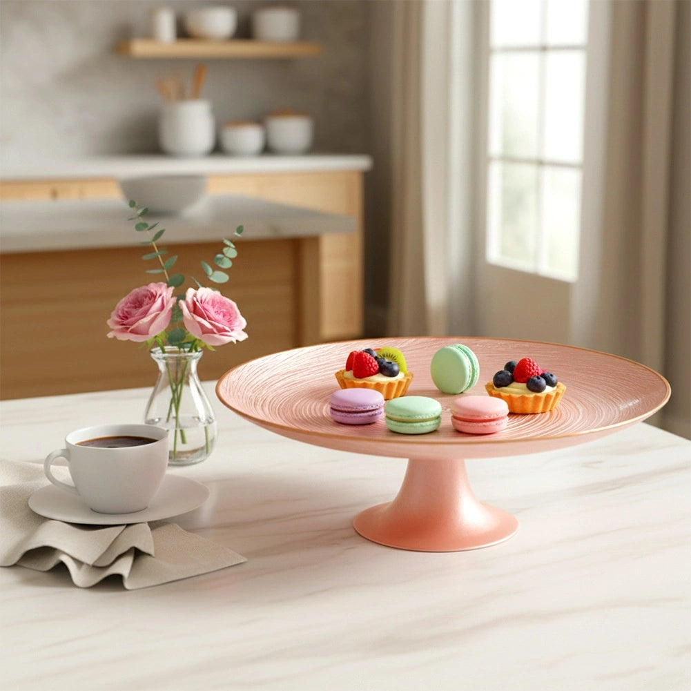 Glass Cake Stand with Pedestal, Pink, 28 cm