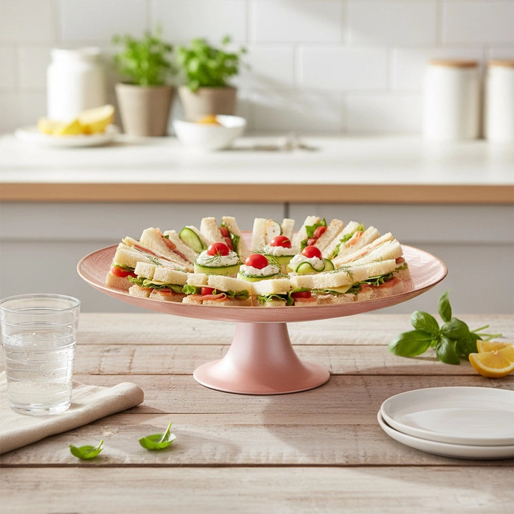 Glass Cake Stand with Pedestal, Pink, 28 cm