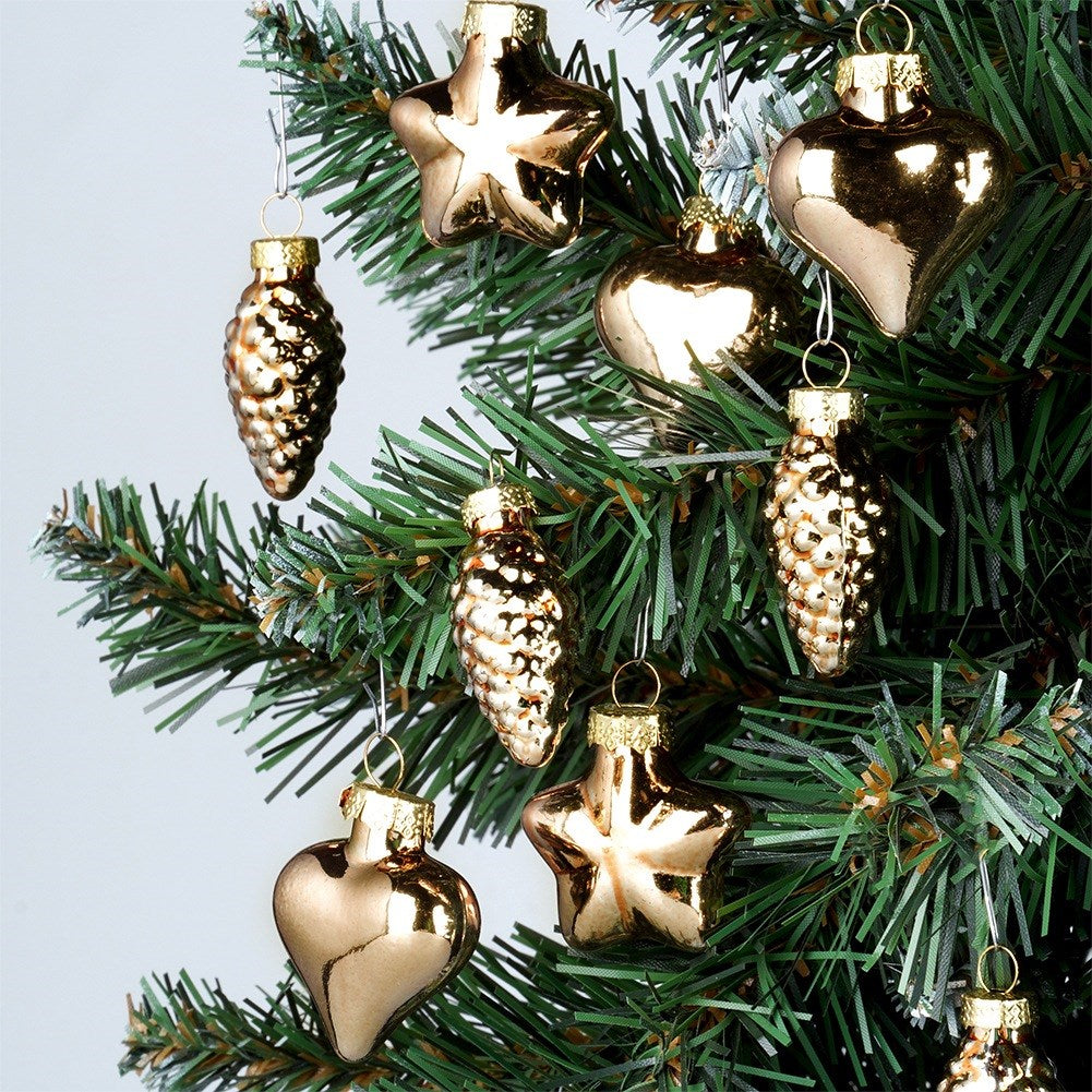Glass Christmas tree baubles, gold, 4/4.5 cm, 12 pcs.