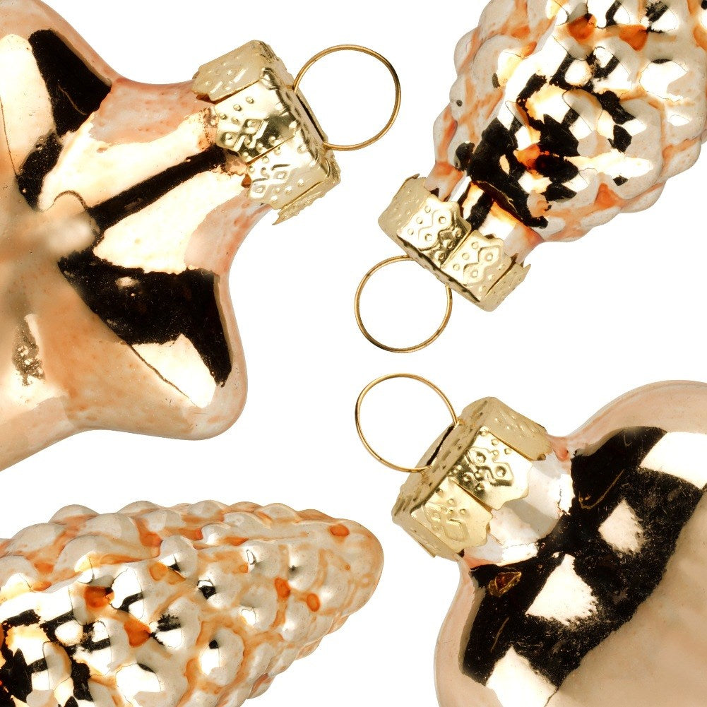 Glass Christmas tree baubles, gold, 4/4.5 cm, 12 pcs.