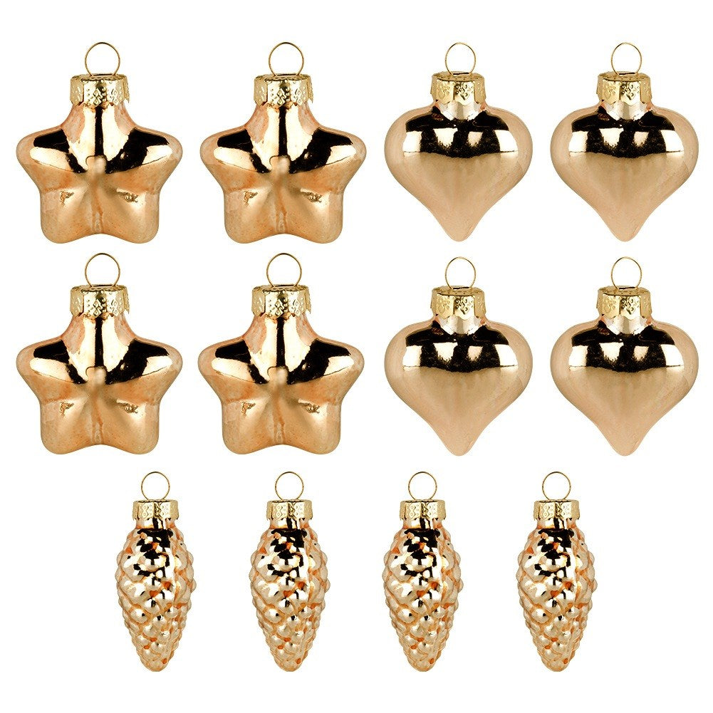 Glass Christmas tree baubles, gold, 4/4.5 cm, 12 pcs.