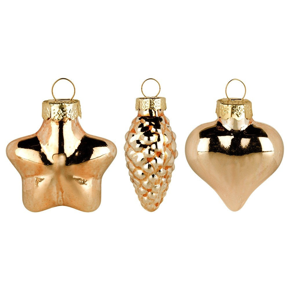 Glass Christmas tree baubles, gold, 4/4.5 cm, 12 pcs.