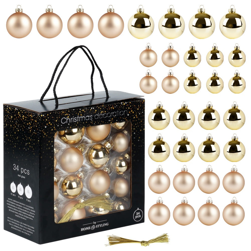 Glass Christmas tree baubles, gold, 4/5/6 cm, 34 pcs.