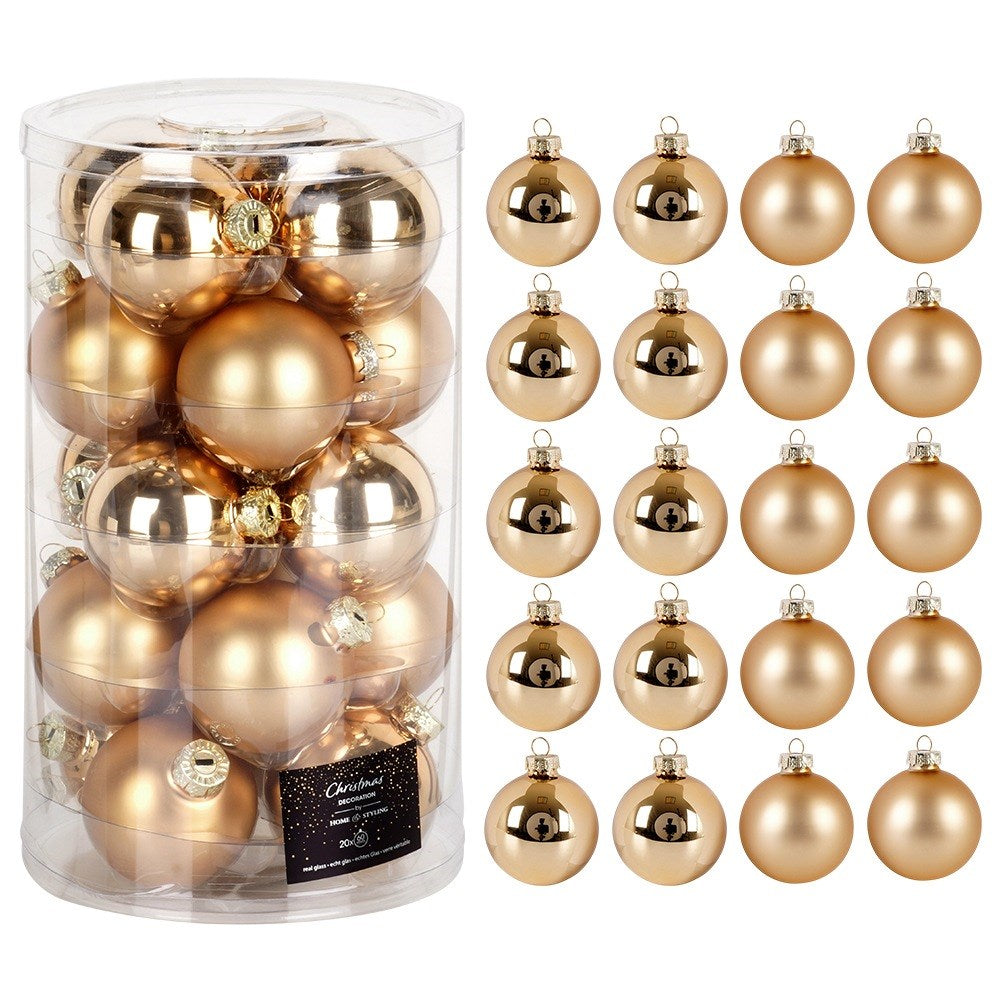 Glass Christmas tree baubles, gold, 6 cm, 20 pcs.