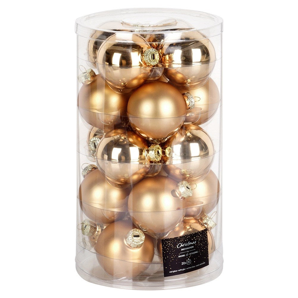 Glass Christmas tree baubles, gold, 6 cm, 20 pcs.