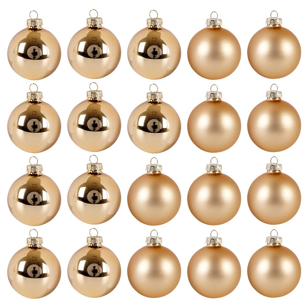 Glass Christmas tree baubles, gold, 6 cm, 20 pcs.