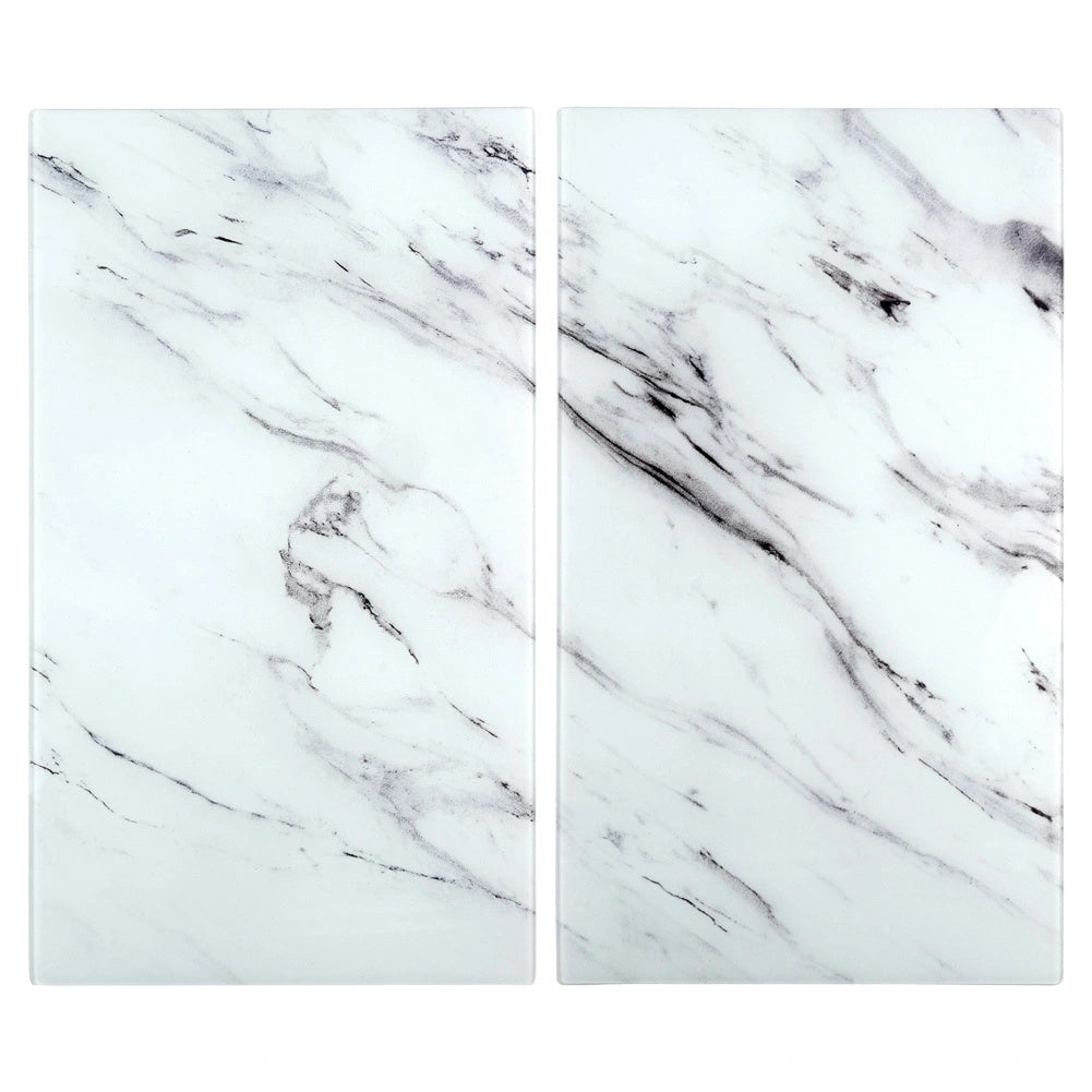 Glass Cutting Boards – White Marble, 60x52 cm, Set of 2