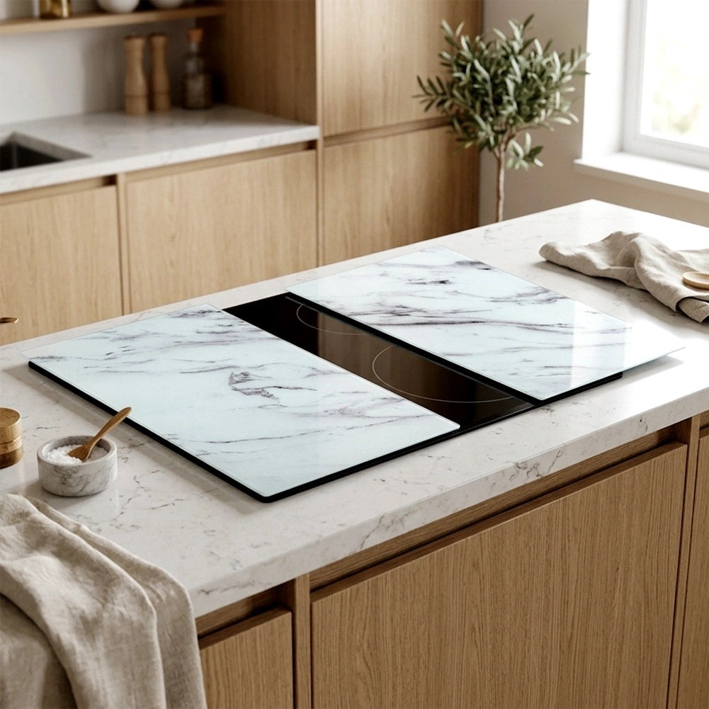 Glass Cutting Boards – White Marble, 60x52 cm, Set of 2