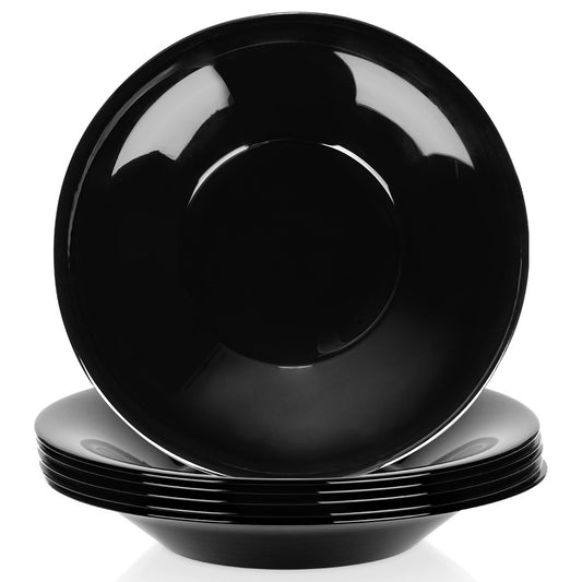 Glass Deep Dinner Plates, Black, 21.5 cm, 400 ml, Set of 6