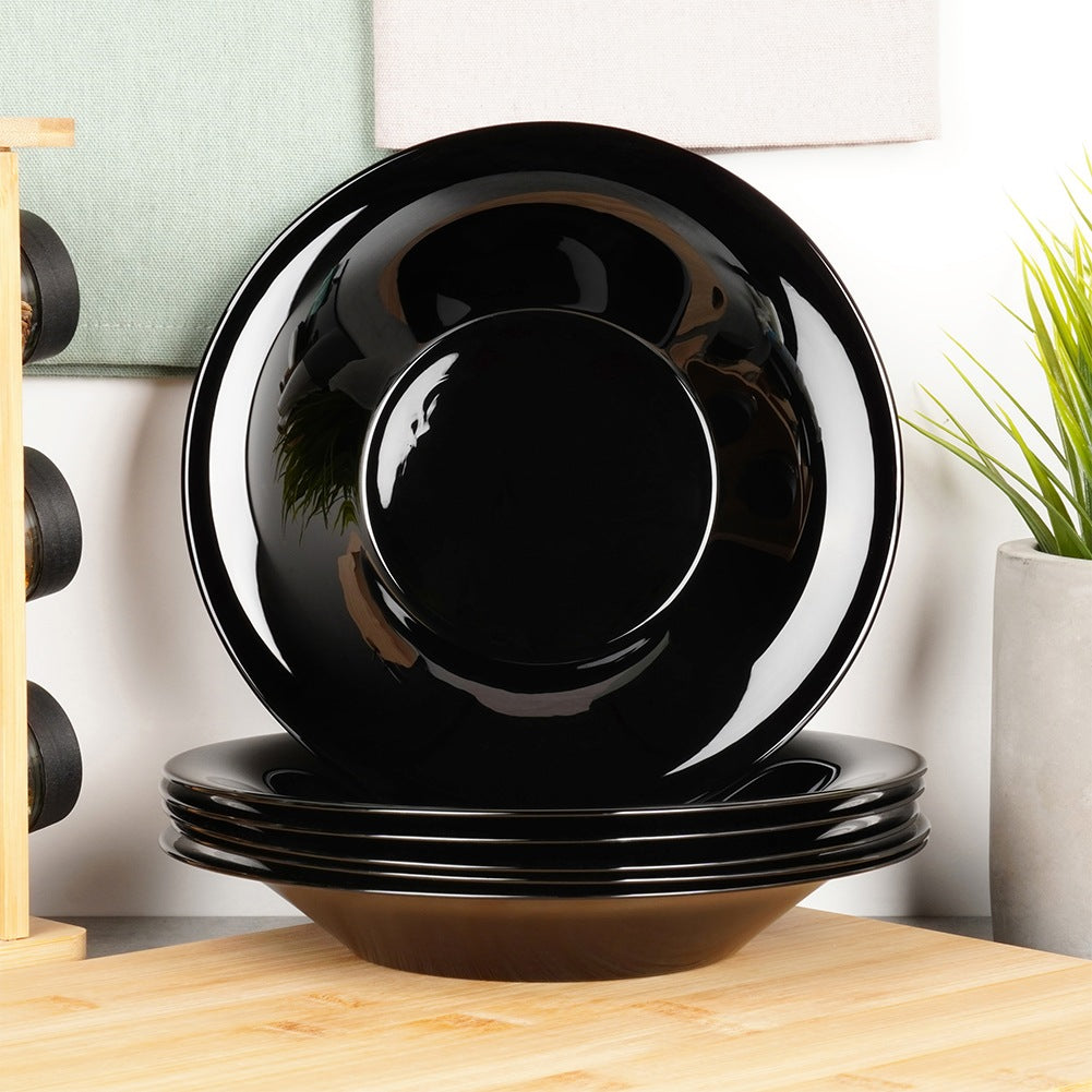Glass Deep Dinner Plates, Black, 21.5 cm, 400 ml, Set of 6