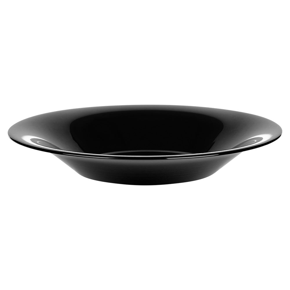 Glass Deep Dinner Plates, Black, 21.5 cm, 400 ml, Set of 6