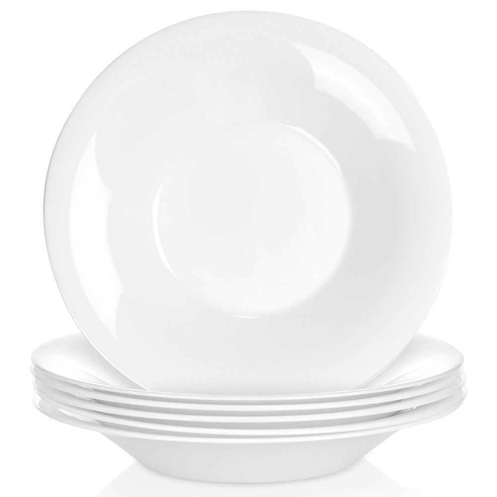 Glass Deep Dinner Plates, White, 21.5 cm, 400 ml, Set of 6