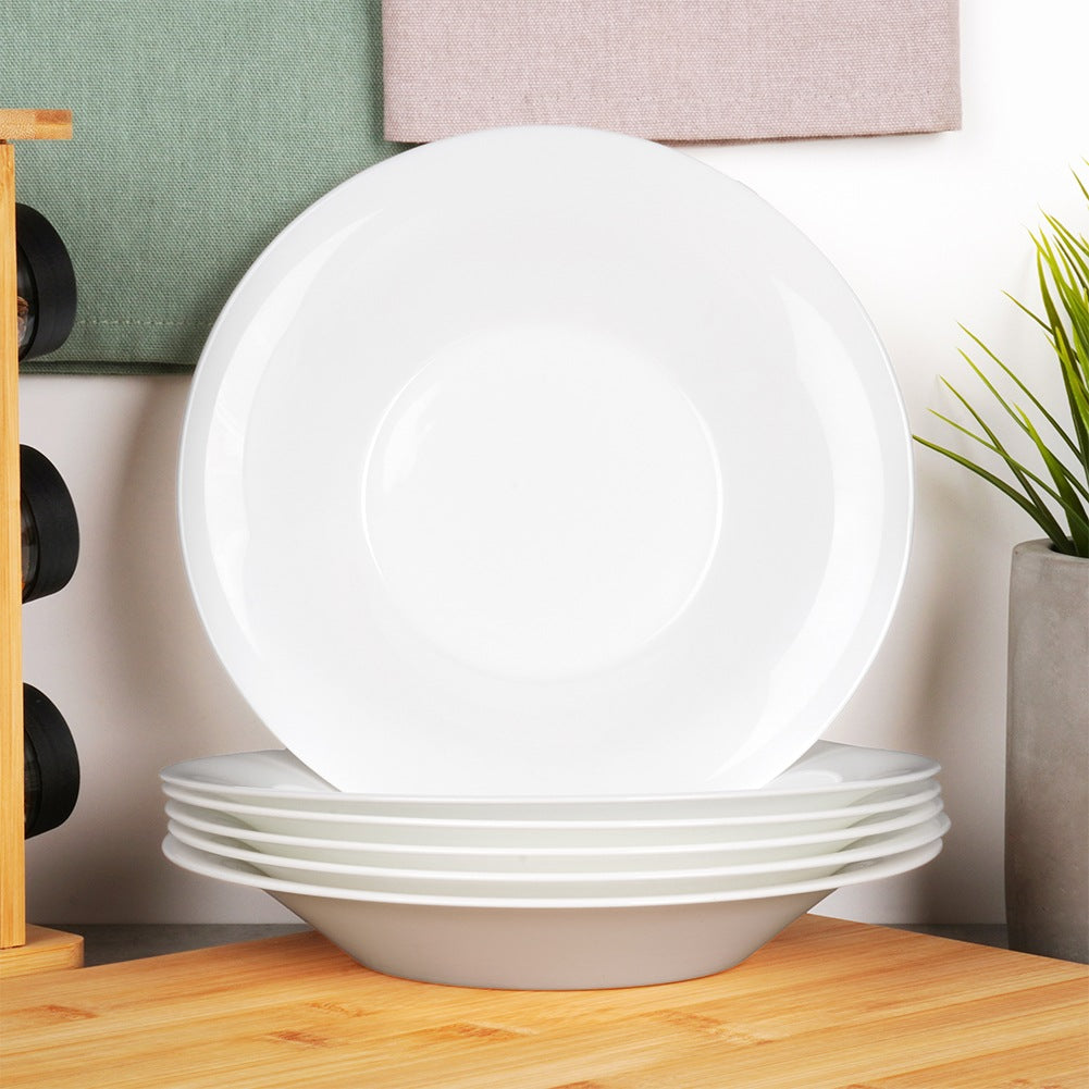Glass Deep Dinner Plates, White, 21.5 cm, 400 ml, Set of 6