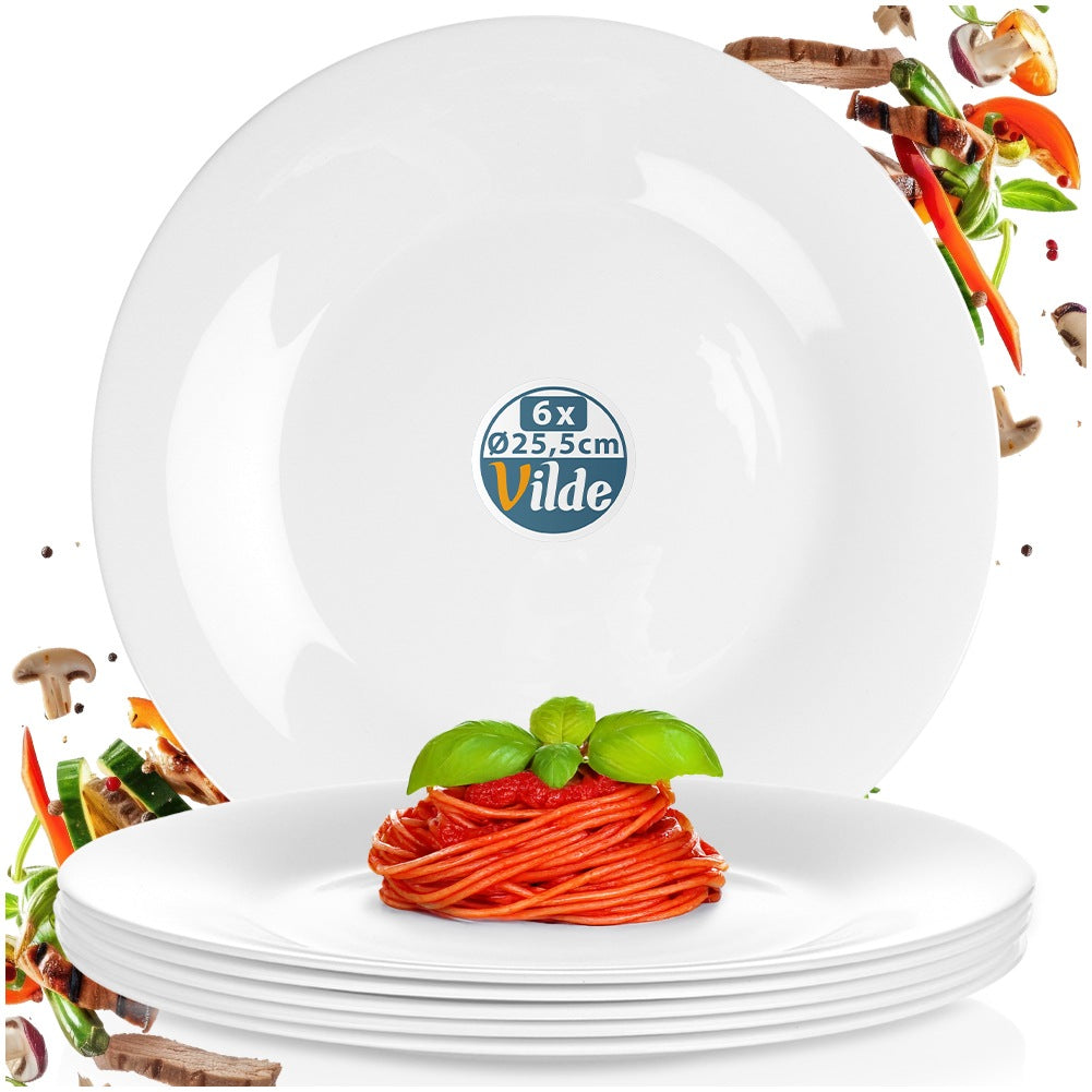 Glass Dinner Plates, White, 25.5 cm, Set of 6
