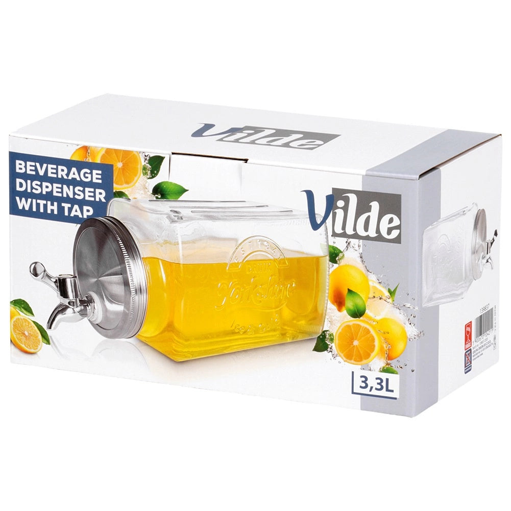 Glass Drink Dispenser with Tap, 3.3L for Fridge