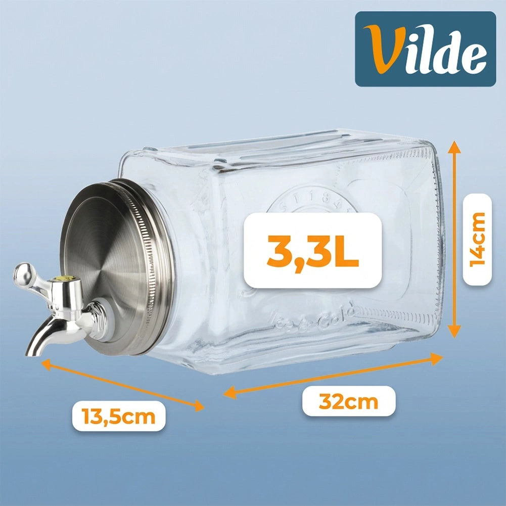 Glass Drink Dispenser with Tap, 3.3L for Fridge