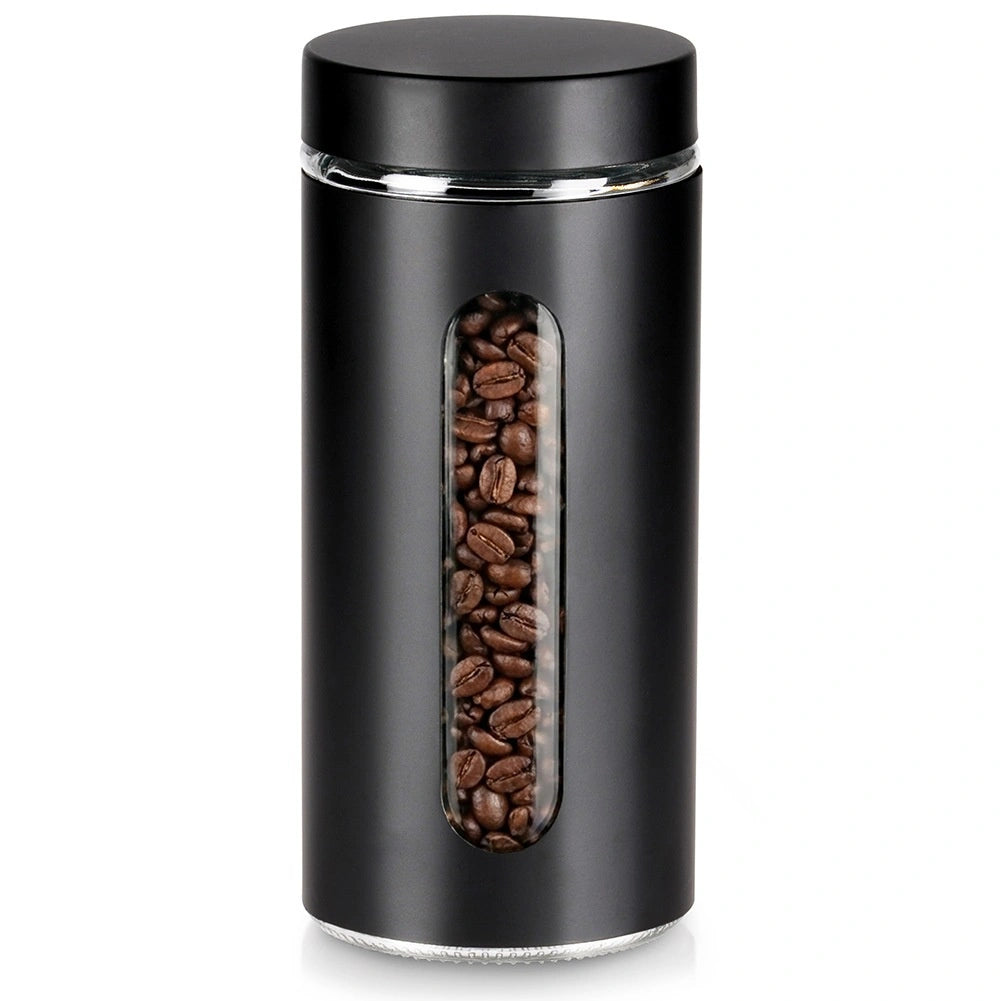 Glass Dry Food Storage Container, Black Lid, 1.3L
