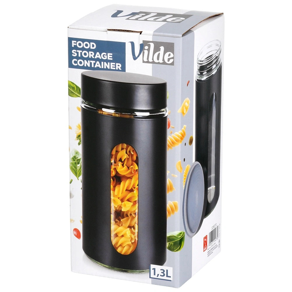 Glass Dry Food Storage Container, Black Lid, 1.3L