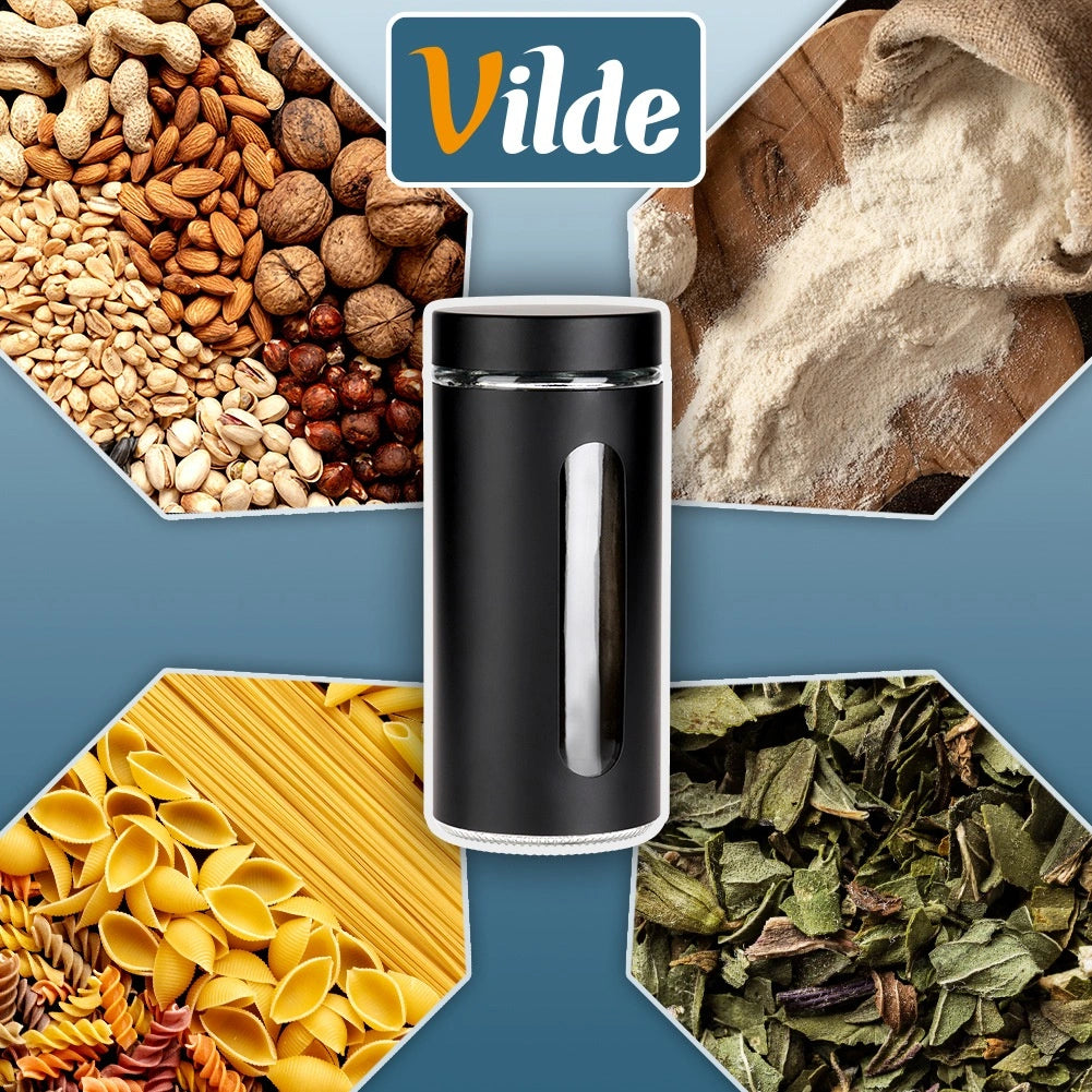 Glass Dry Food Storage Container, Black Lid, 1.3L