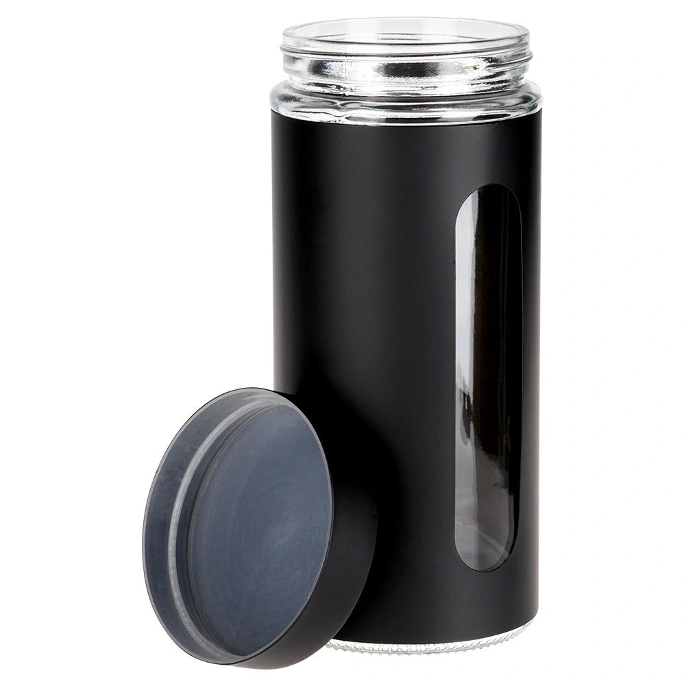 Glass Dry Food Storage Container, Black Lid, 1.3L