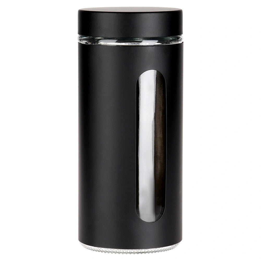 Glass Dry Food Storage Container, Black Lid, 1.3L