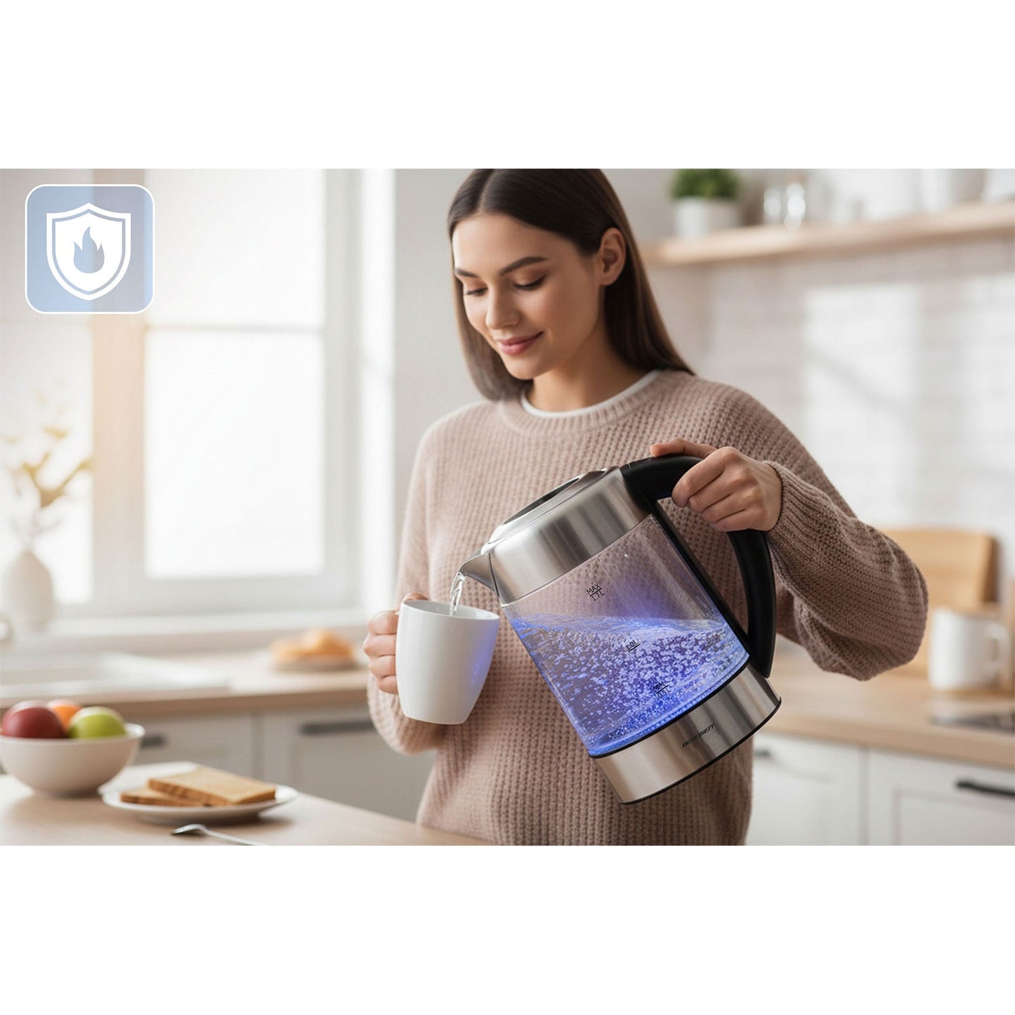Glass Electric Kettle, Temp Control, 1.7L, 2200W