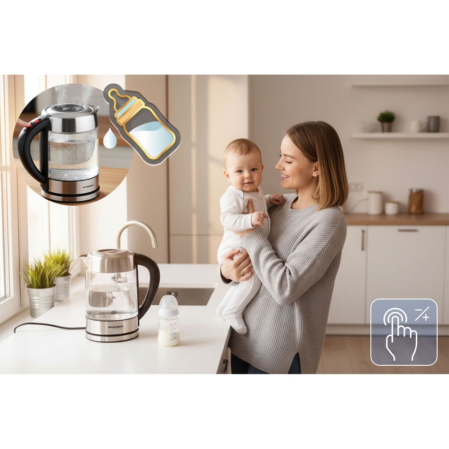 Glass Electric Kettle, Temp Control, 1.7L, 2200W