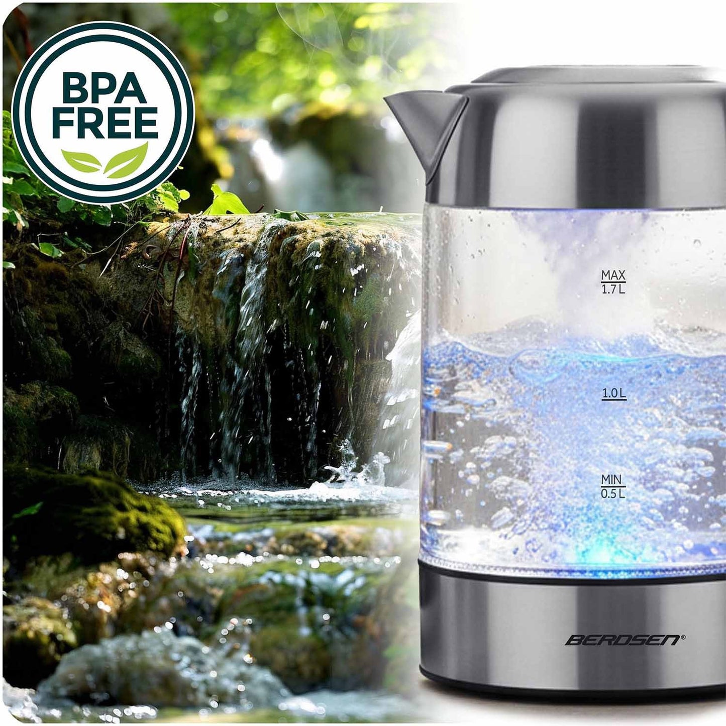 Glass Electric Kettle, Temp Control, 1.7L, 2200W