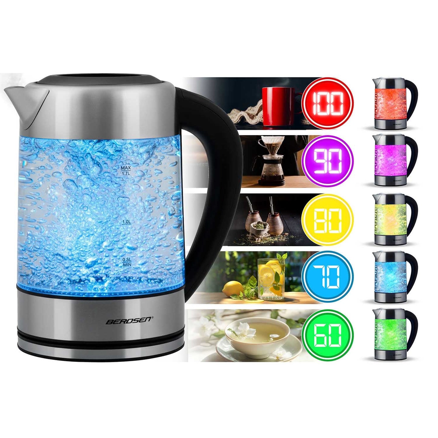 Glass Electric Kettle, Temp Control, 1.7L, 2200W