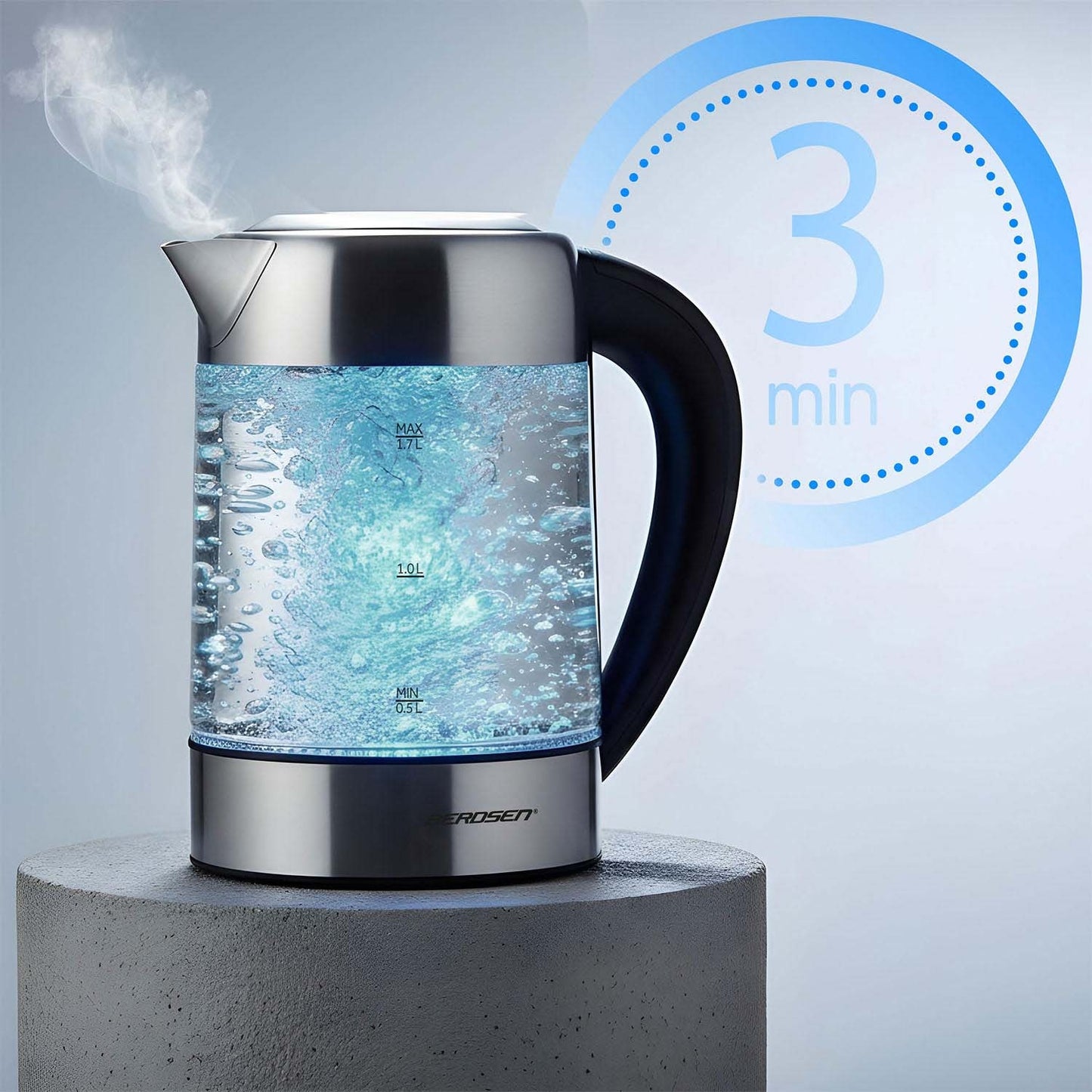 Glass Electric Kettle, Temp Control, 1.7L, 2200W