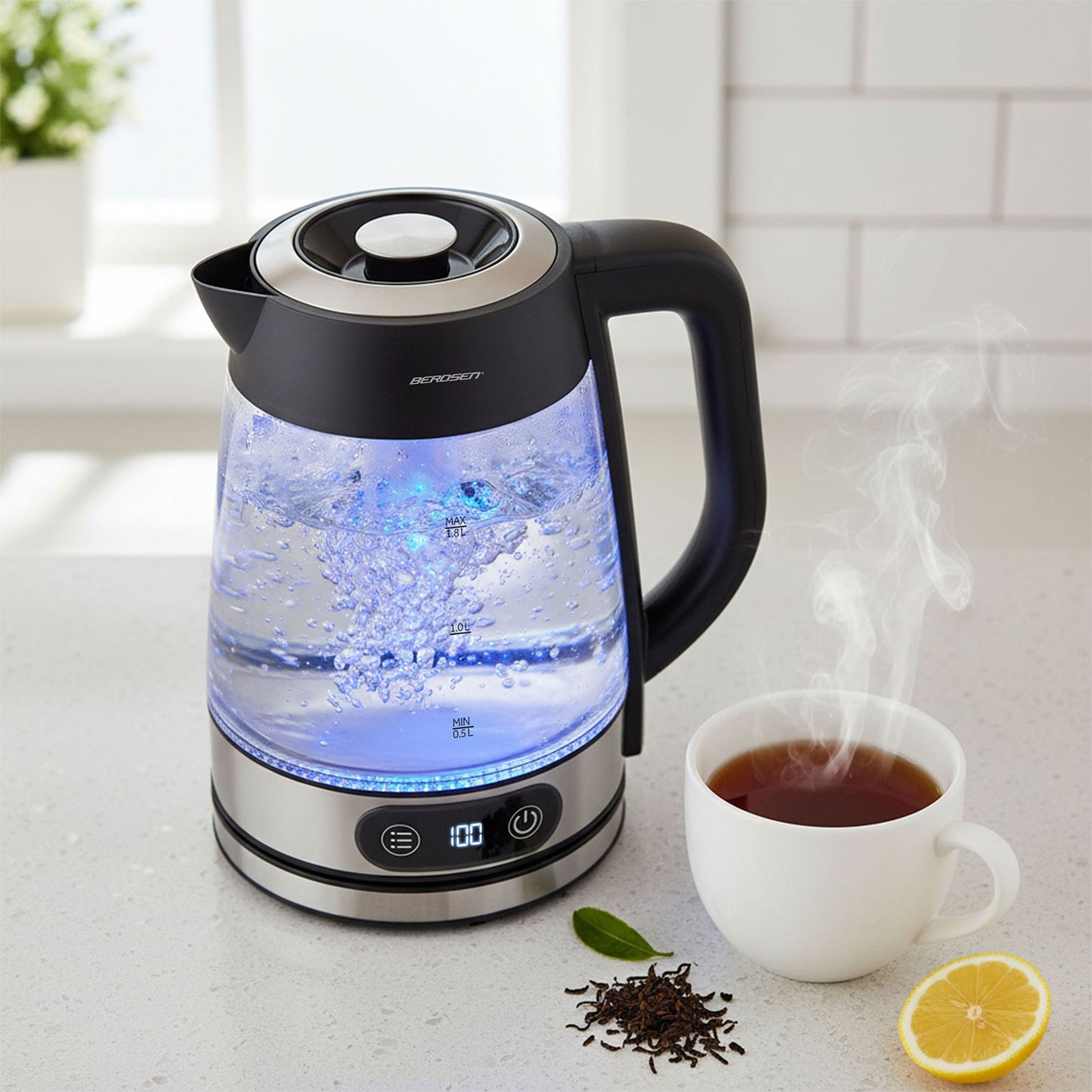 Glass Electric Kettle, Temperature Control, 1.8L, 2200W
