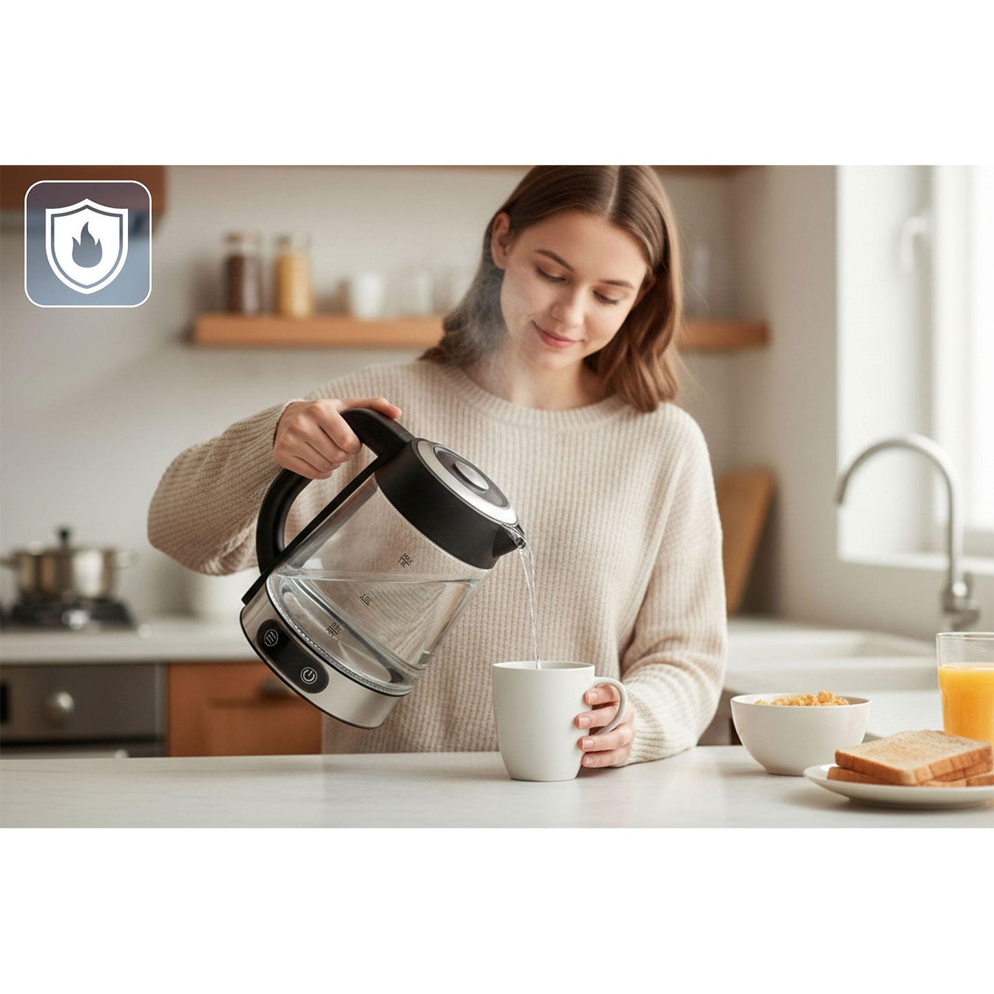 Glass Electric Kettle, Temperature Control, 1.8L, 2200W